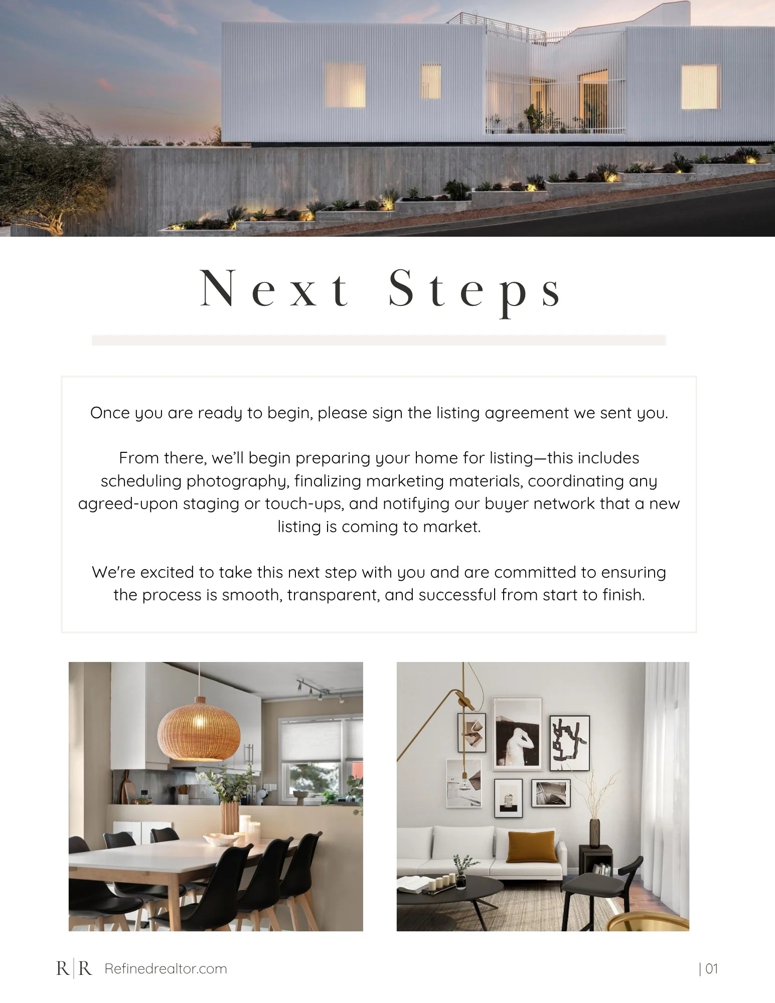 Guides clients to take action and sign.